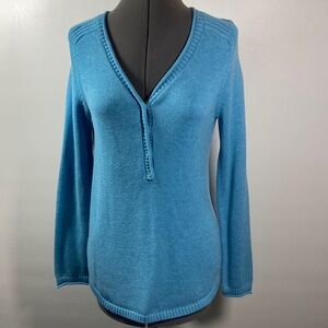 Eddie Bauer Sweater Women Size S Light Blue V Neck Button Placket
